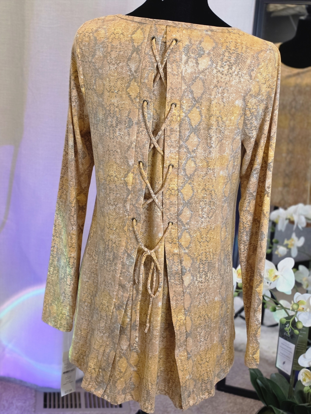 Women's Gold Snake-Print Lace-Up Back Jacket